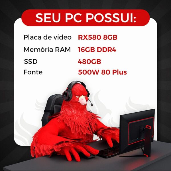 PC Gamer Mancer | AMD Ryzen 5 5600 | RX 580 8GB | 16GB DDR4 | SSD 480GB | Fonte 500W 80 Plus - Imagem 4