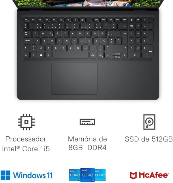 Notebook Dell Inspiron I15-I120K-A25P 15.6" Full HD 12ª Geração Intel Core i5 8GB 512GB SSD Windows 11 Preto - Imagem 3