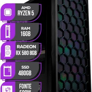 PC Gamer Mancer | AMD Ryzen 5 5600 | RX 580 8GB | 16GB DDR4 | SSD 480GB | Fonte 500W 80 Plus