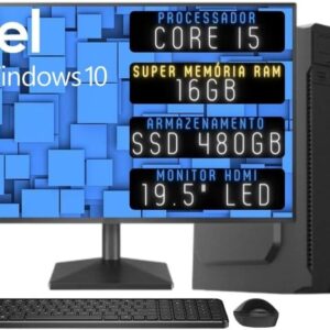 Computador Completo Desktop Intel Core i5 16GB Monitor 19.5" HDMI SSD 480GB Windows 10 3D-089