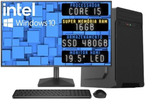 Computador Completo Desktop Intel Core i5 16GB Monitor 19.5" HDMI SSD 480GB Windows 10 3D-089