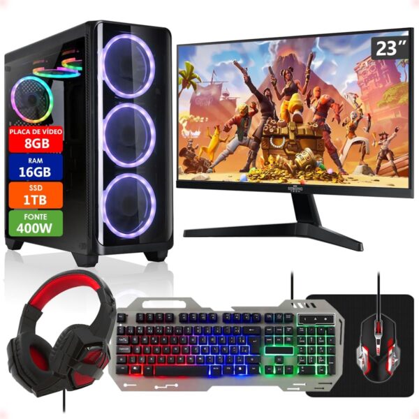PC Gamer Intel Core i5 16GB SSD 1TB Placa de Vídeo RX 580 8GB 256 Bits Monitor 23" com Kit Gamer - Fonte 400W Real Strong Tech
