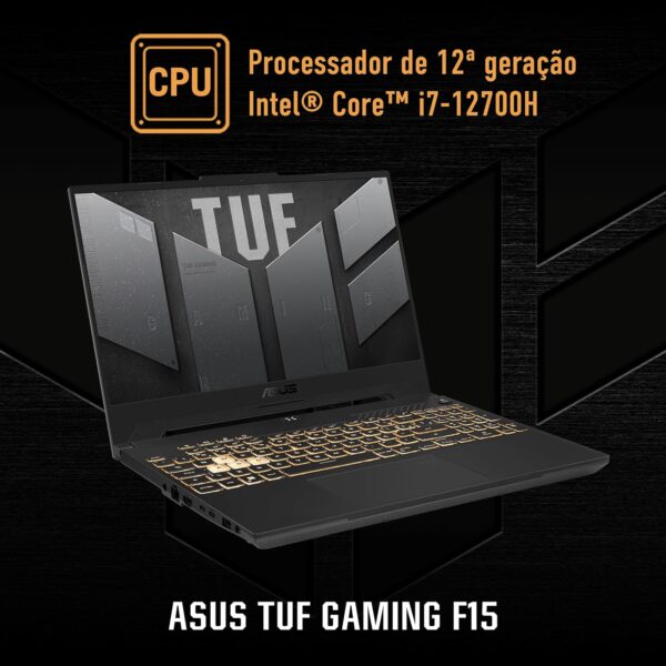 Notebook ASUS TUF Gaming F15, NVIDIA RTX3050, Intel Core I5, 8GB, 512GB, KeepOS, Tela de 15,6", Cinza - FX507ZC4-HN100 - Imagem 3