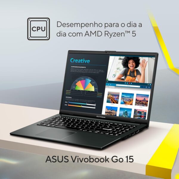 Notebook ASUS VivoBook Go 15, AMD RYZEN 5 7520U, 8GB, 256GB SSD, KeepOS, Tela 15,6" FHD, Mixed Black - E1504FA-NJ731 - Imagem 3