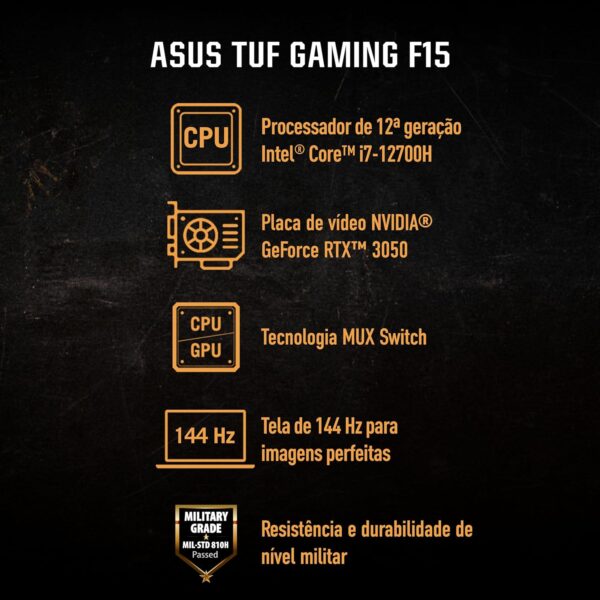 Notebook ASUS TUF Gaming F15, NVIDIA RTX3050, Intel Core I5, 8GB, 512GB, KeepOS, Tela de 15,6", Cinza - FX507ZC4-HN100 - Imagem 2