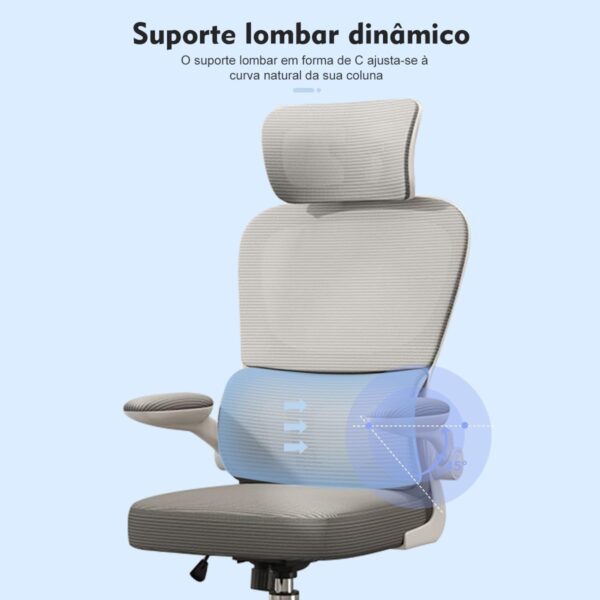 Cadeira de escritório, design ergonômico com suporte lombar independente, malha respirável e encosto de cabeça ajustável - Imagem 22