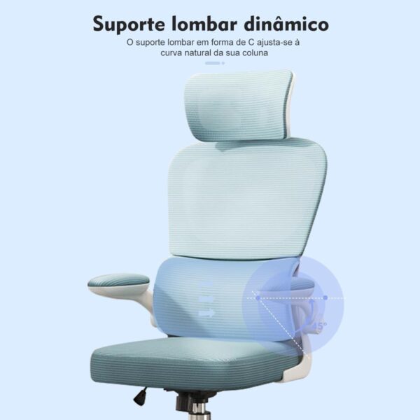 Cadeira de escritório, design ergonômico com suporte lombar independente, malha respirável e encosto de cabeça ajustável - Imagem 36