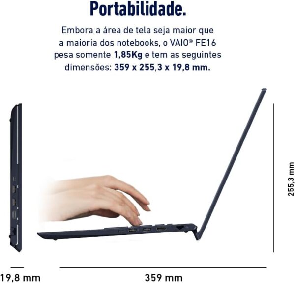 Notebook VAIO FE16 AMD® Ryzen 7-5825U Linux 16GB RAM 512GB SSD 16" IPS WUXGA Antirreflexo - Cinza Grafite - Imagem 6