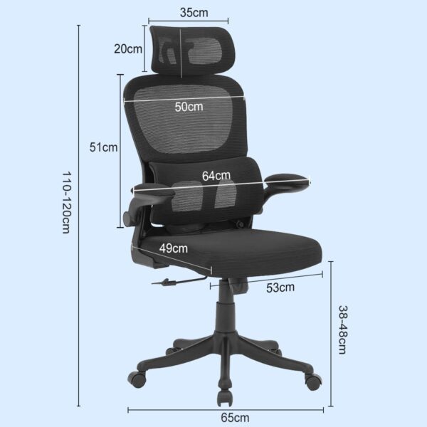 Cadeira de escritório, design ergonômico com suporte lombar independente, malha respirável e encosto de cabeça ajustável - Imagem 2