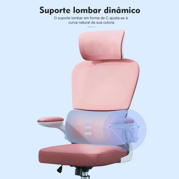 Cadeira de escritório, design ergonômico com suporte lombar independente, malha respirável e encosto de cabeça ajustável - Imagem 14