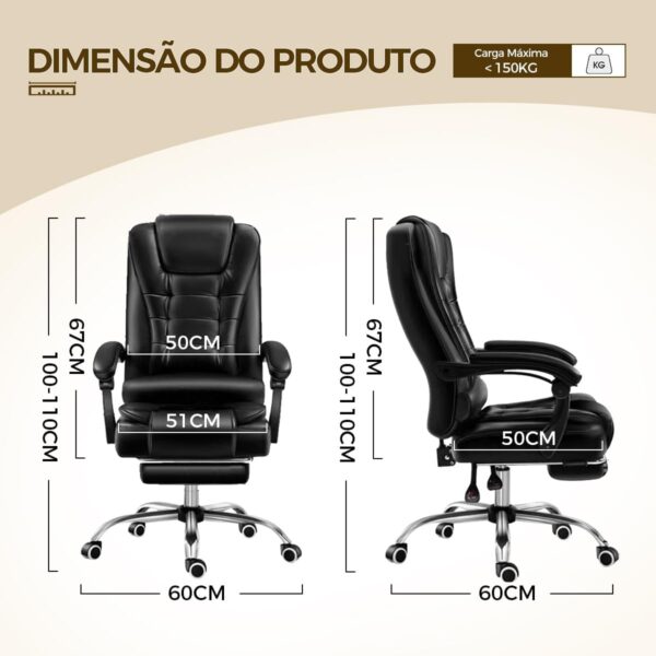 Cadeira de escritório presidente, cadeira de home office com apoio para os pés e encosto ajustável(Marrom) - Imagem 2