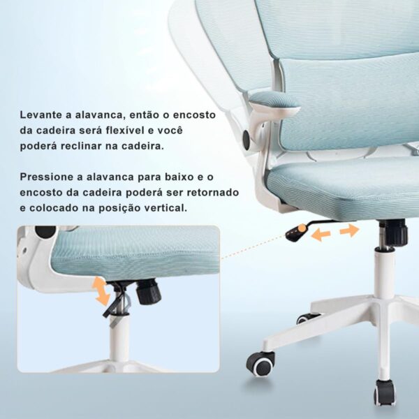 Cadeira de escritório, design ergonômico com suporte lombar independente, malha respirável e encosto de cabeça ajustável - Imagem 37