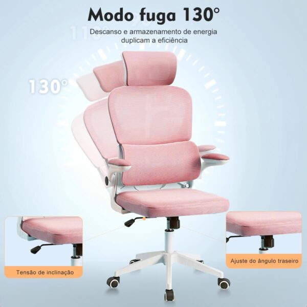 Cadeira de escritório, design ergonômico com suporte lombar independente, malha respirável e encosto de cabeça ajustável - Imagem 13