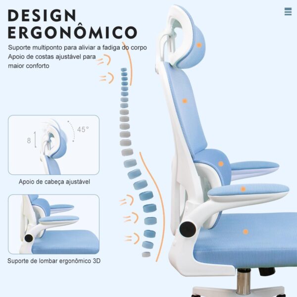 Cadeira de escritório, design ergonômico com suporte lombar independente, malha respirável e encosto de cabeça ajustável - Imagem 27