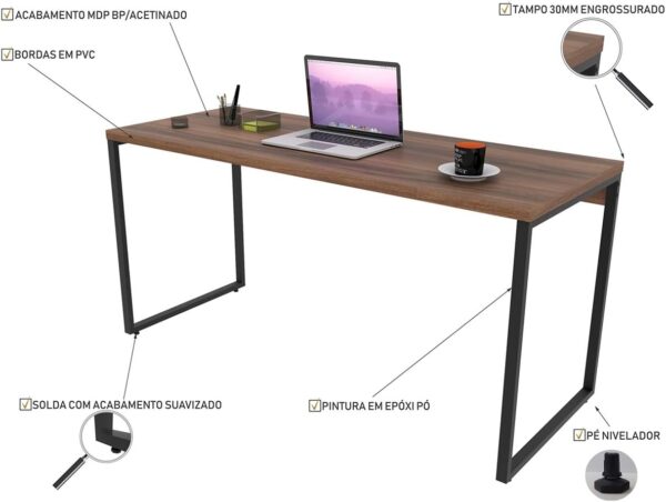 Mesa Escrivaninha Industrial 150cm Trevalla Kuadra ME150-E10 Carvalho - Imagem 11