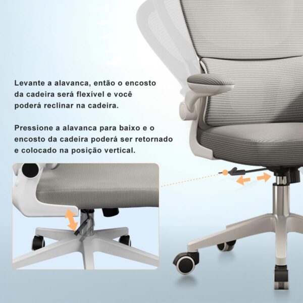 Cadeira de escritório, design ergonômico com suporte lombar independente, malha respirável e encosto de cabeça ajustável - Imagem 23