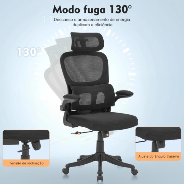 Cadeira de escritório, design ergonômico com suporte lombar independente, malha respirável e encosto de cabeça ajustável - Imagem 8