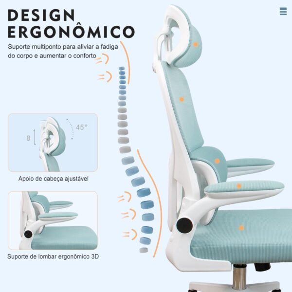 Cadeira de escritório, design ergonômico com suporte lombar independente, malha respirável e encosto de cabeça ajustável - Imagem 35