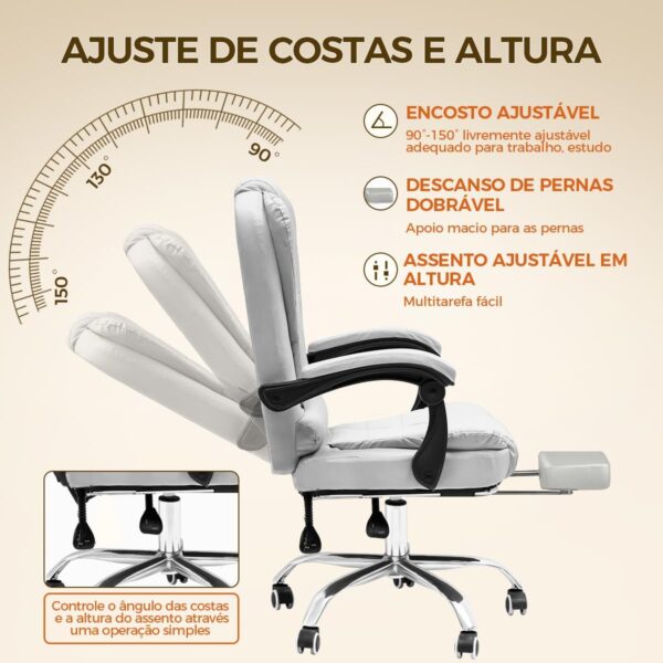 Cadeira de escritório presidente, cadeira de home office com apoio para os pés e encosto ajustável(Marrom) - Imagem 24
