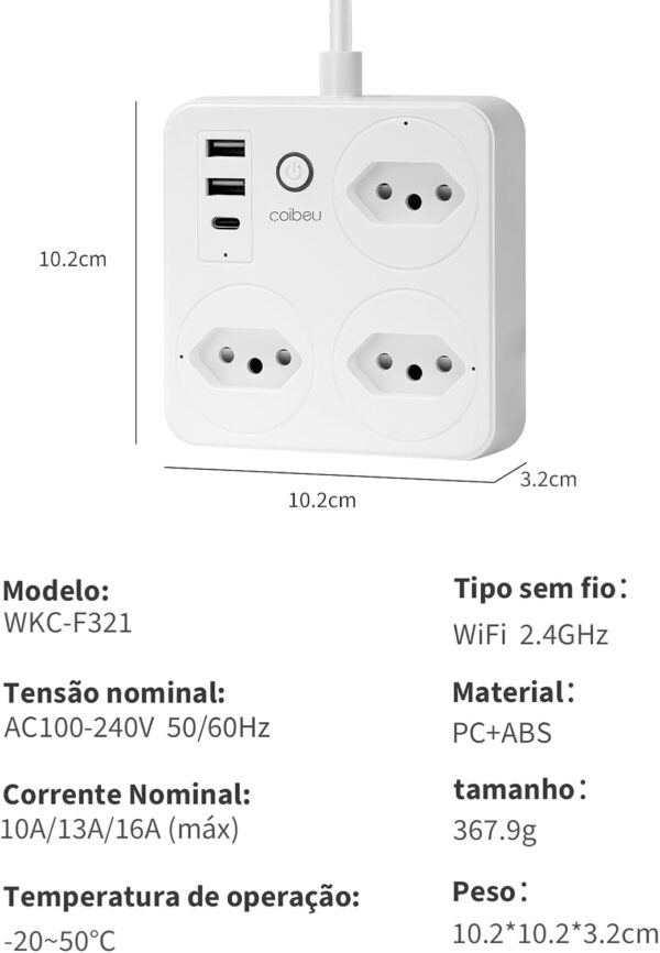 Filtro de Linha, Tomada Inteligente Wifi, Extensão Tomada, Regua Tomada, Regua de Energia, 3 Tomadas, 2 Interfaces USB, 1 Porta USB Tipo-C, Suporte para Controle Por Voz, Controle de celular (Branco) - Imagem 18