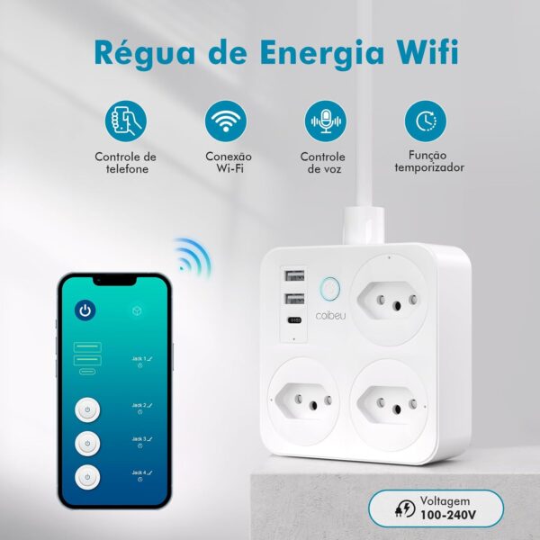 Filtro de Linha, Tomada Inteligente Wifi, Extensão Tomada, Regua Tomada, Regua de Energia, 3 Tomadas, 2 Interfaces USB, 1 Porta USB Tipo-C, Suporte para Controle Por Voz, Controle de celular (Branco) - Imagem 11