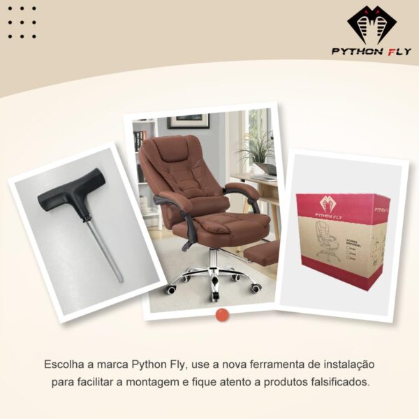 Cadeira de escritório presidente, cadeira de home office com apoio para os pés e encosto ajustável(Marrom) - Imagem 10