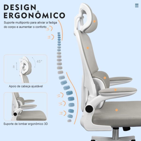 Cadeira de escritório, design ergonômico com suporte lombar independente, malha respirável e encosto de cabeça ajustável - Imagem 19