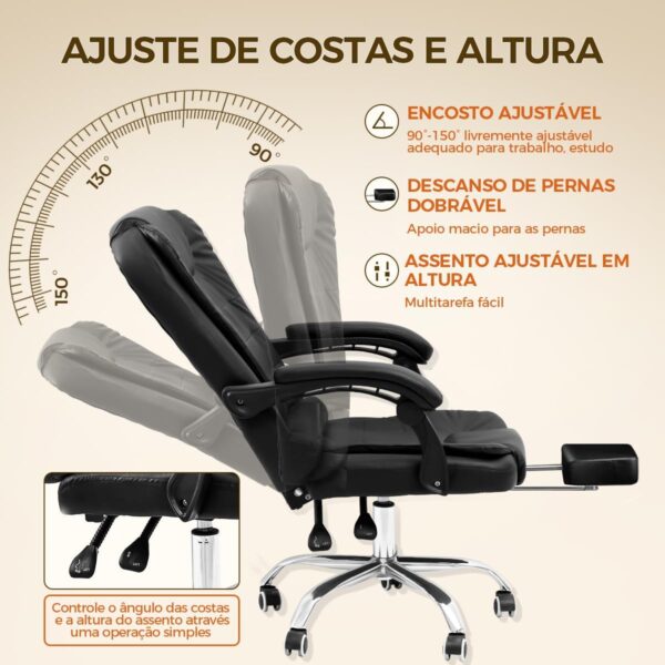 Cadeira de escritório presidente, cadeira de home office com apoio para os pés e encosto ajustável(Marrom) - Imagem 4