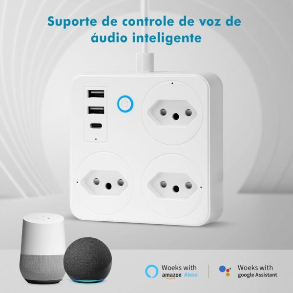 Filtro de Linha, Tomada Inteligente Wifi, Extensão Tomada, Regua Tomada, Regua de Energia, 3 Tomadas, 2 Interfaces USB, 1 Porta USB Tipo-C, Suporte para Controle Por Voz, Controle de celular (Branco) - Imagem 13