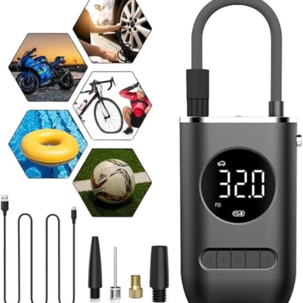Calibrador Compressor Bomba De Ar Portátil Digital com Lanterna LED para Encher Pneus de Carro, Moto, Bike, Bicicleta, Bola e Piscina Inflável - Imagem 2