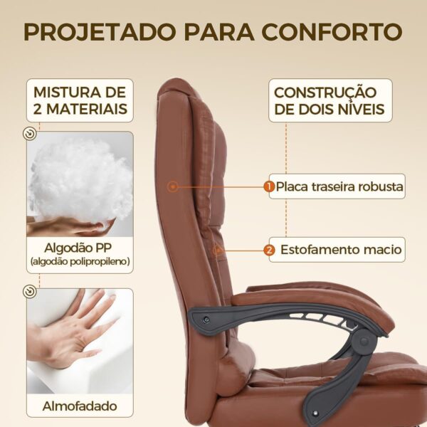 Cadeira de escritório presidente, cadeira de home office com apoio para os pés e encosto ajustável(Marrom) - Imagem 13