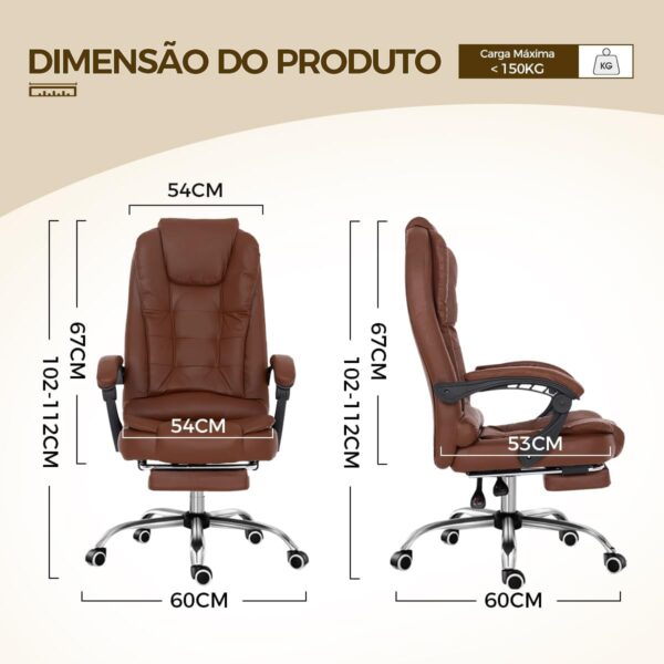 Cadeira de escritório presidente, cadeira de home office com apoio para os pés e encosto ajustável(Marrom) - Imagem 9