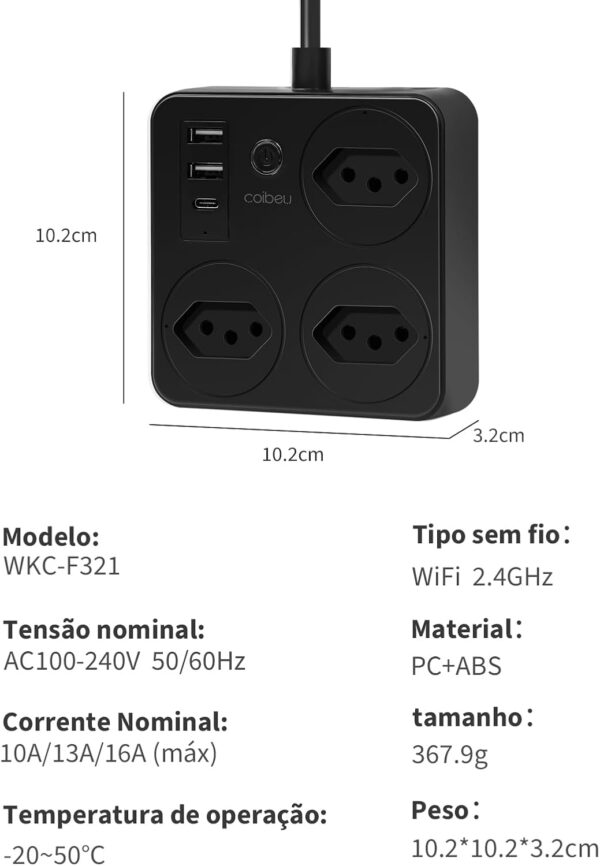Filtro de Linha, Tomada Inteligente Wifi, Extensão Tomada, Regua Tomada, Regua de Energia, 3 Tomadas, 2 Interfaces USB, 1 Porta USB Tipo-C, Suporte para Controle Por Voz, Controle de celular (Branco) - Imagem 9