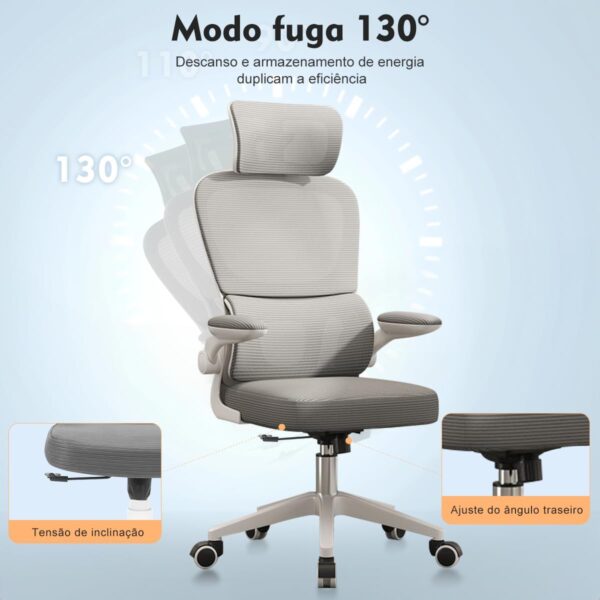 Cadeira de escritório, design ergonômico com suporte lombar independente, malha respirável e encosto de cabeça ajustável - Imagem 21