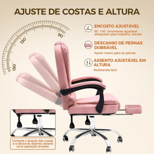 Cadeira de escritório presidente, cadeira de home office com apoio para os pés e encosto ajustável(Marrom) - Imagem 19