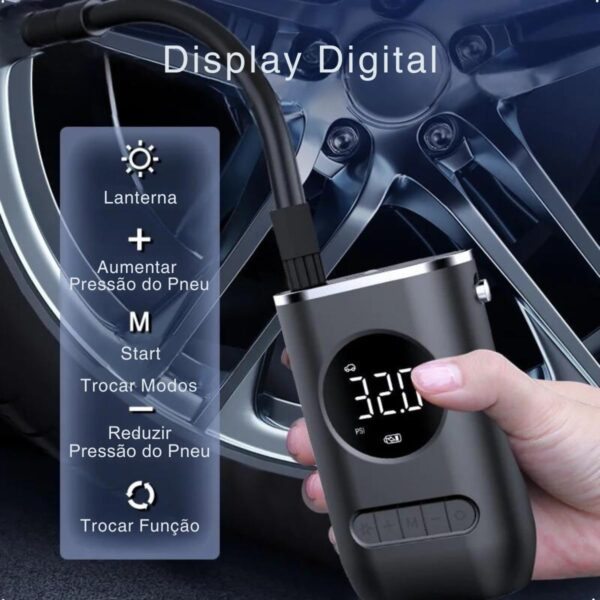 Calibrador Compressor Bomba De Ar Portátil Digital com Lanterna LED para Encher Pneus de Carro, Moto, Bike, Bicicleta, Bola e Piscina Inflável - Imagem 7