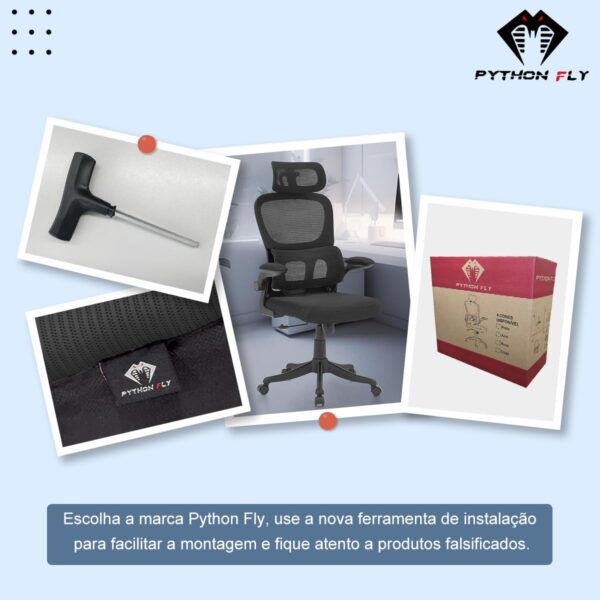 Cadeira de escritório, design ergonômico com suporte lombar independente, malha respirável e encosto de cabeça ajustável - Imagem 3