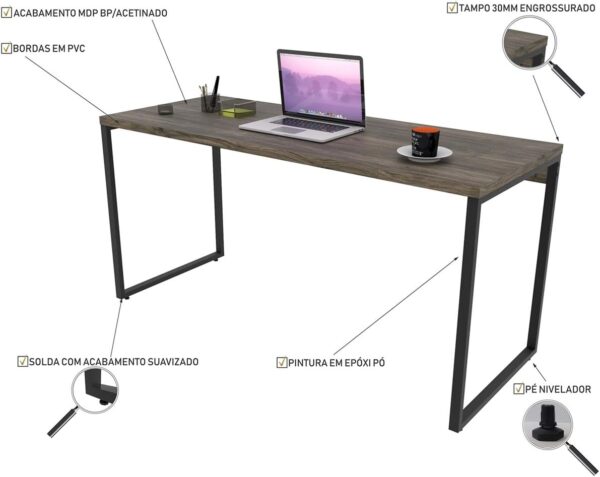 Mesa Escrivaninha Industrial 150cm Trevalla Kuadra ME150-E10 Carvalho - Imagem 17