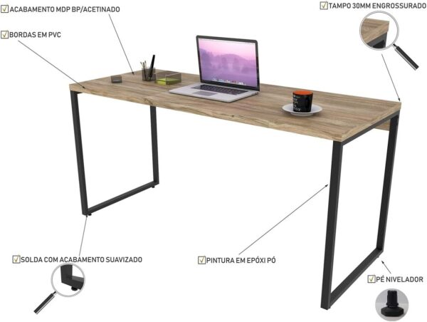 Mesa Escrivaninha Industrial 150cm Trevalla Kuadra ME150-E10 Carvalho - Imagem 23