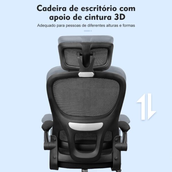 Cadeira de escritório, design ergonômico com suporte lombar independente, malha respirável e encosto de cabeça ajustável - Imagem 5