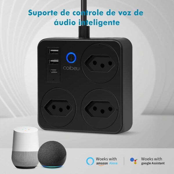 Filtro de Linha, Tomada Inteligente Wifi, Extensão Tomada, Regua Tomada, Regua de Energia, 3 Tomadas, 2 Interfaces USB, 1 Porta USB Tipo-C, Suporte para Controle Por Voz, Controle de celular (Branco) - Imagem 4