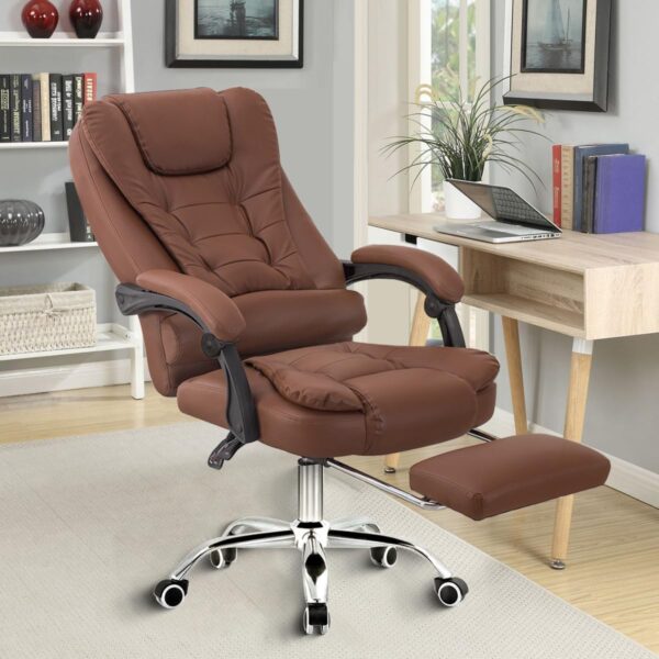 Cadeira de escritório presidente, cadeira de home office com apoio para os pés e encosto ajustável(Marrom) - Imagem 8