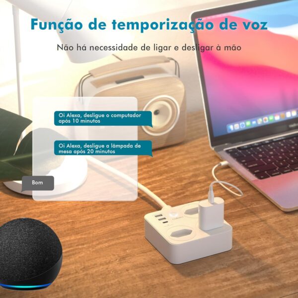 Filtro de Linha, Tomada Inteligente Wifi, Extensão Tomada, Regua Tomada, Regua de Energia, 3 Tomadas, 2 Interfaces USB, 1 Porta USB Tipo-C, Suporte para Controle Por Voz, Controle de celular (Branco) - Imagem 16
