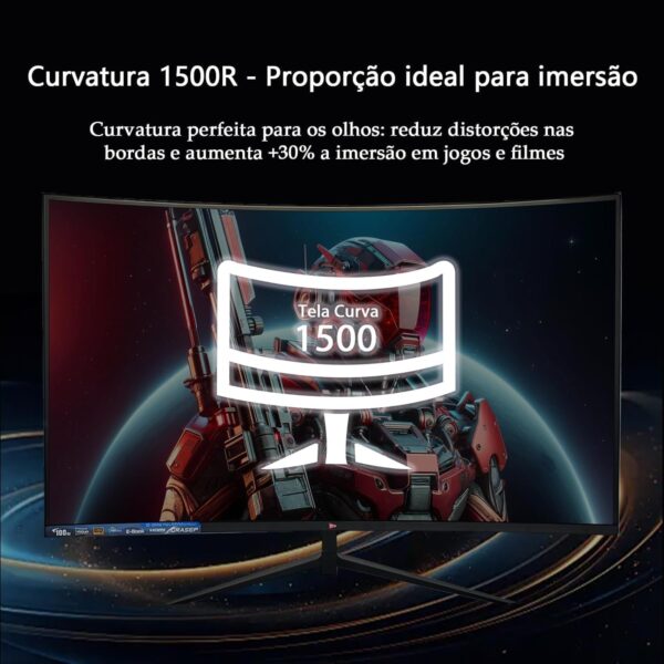Monitor Curvo 27 Polegadas100Hz Full HD LED – Tela 1500R, 1MS, 98% sRGB, HDMI/VGA, Adaptive Sync, Ajuste de Inclinação e Filtro de Luz Azul para Jogos e Home Office (Polegadas, 27) - Imagem 2
