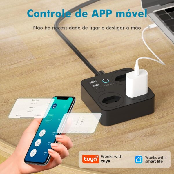 Filtro de Linha, Tomada Inteligente Wifi, Extensão Tomada, Regua Tomada, Regua de Energia, 3 Tomadas, 2 Interfaces USB, 1 Porta USB Tipo-C, Suporte para Controle Por Voz, Controle de celular (Branco) - Imagem 5